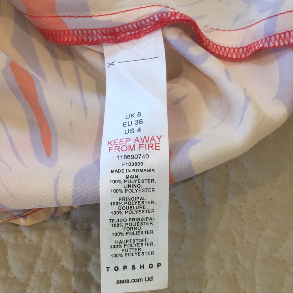 🆕 TOPSHOP Puff Sleeve Cutout Back Large Floral Satin Mini Dress 4 Red/Cream - Picture 15 of 15